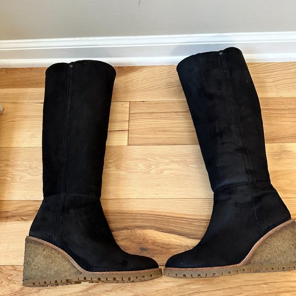 COACH Suede Knee High Boots Shearling Wedge Boots - Size 7B - Picture 5 of 8